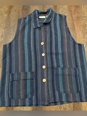 Vintage White Stag Women’s Striped Button Front Collared Pocket Vest